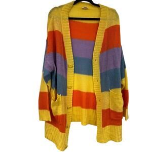 LulaRoe Orange & Purple Striped Duster Length Cardigan Sweater Womens L Fall